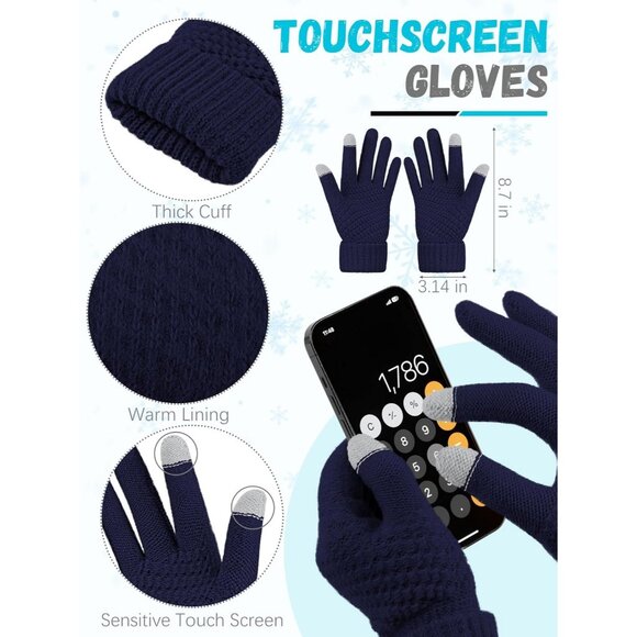 Women Blue Knit Beanie Hat, Gloves, Scarf & Ear Warmer Set - Winter - Picture 3 of 7